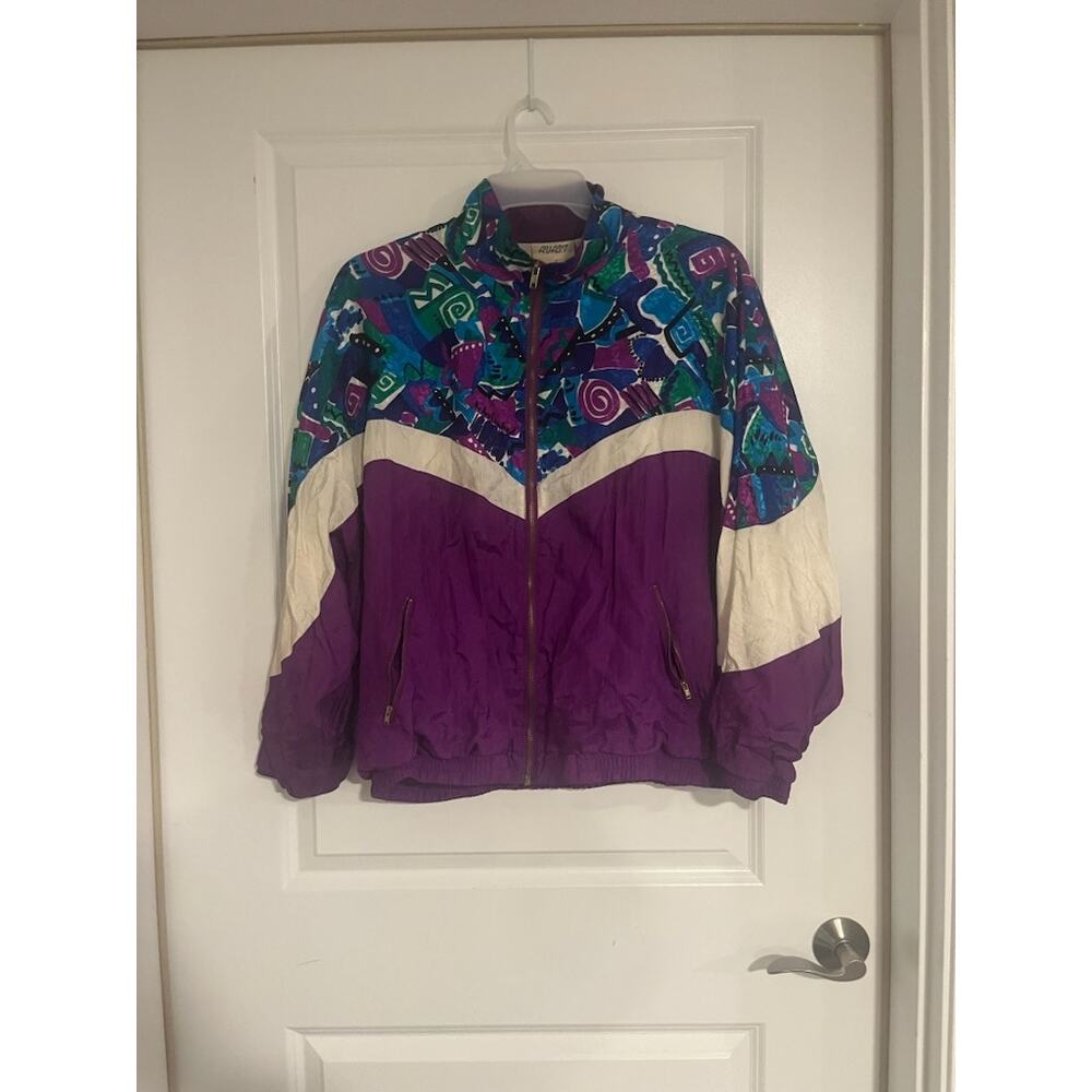 Purple and Teal Geometric Vintage Windbreaker Jacket Avast Sport